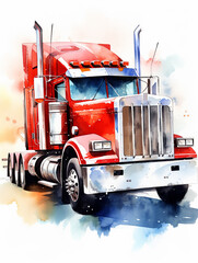 semi truck illustration vintage retro watercolor wallpaper