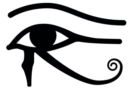 Eye of Horus, black and white vector silhouette illustration of ancient Egyptian hieroglyphic symbol, isolated on white