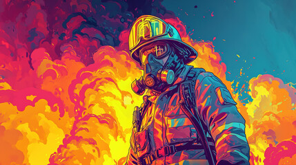 Obraz na płótnie Canvas cool looking firefighter in colorful comic illustration style.