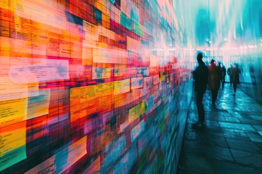 abstract of innovative tech startup space, brainstorming session, diverse team, colorful morning light, time lapse and motion, blurred style,