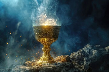 The Holy Grail: Mystical Chalice of Legend in Computer-Generated Illustration - obrazy, fototapety, plakaty
