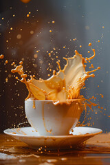 A mug with coffee splashing out from it 