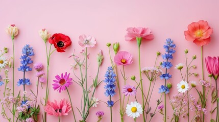 Blooming Spring Flowers on Pastel Background AI Generated