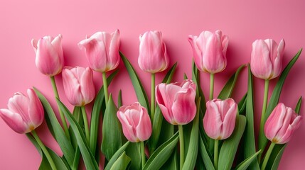 Beautiful Composition of Spring Flowers on Pastel Pink Background AI Generated