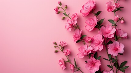 Beautiful Flowers Composition on Pastel Pink Background AI Generated