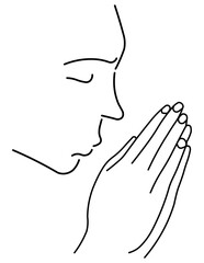 Face and Hands praying with faith, symbol of prayer and faith. Hands folded in a sign of prayer