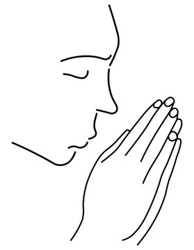 Face and Hands praying with faith, symbol of prayer and faith. Hands folded in a sign of prayer