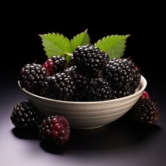 Blackberry in bowl isolated on black background