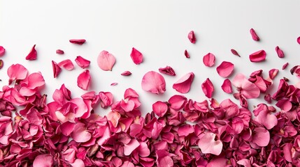 Parisian Vibes: Bright Pink Flower Petals on White Background AI Generated