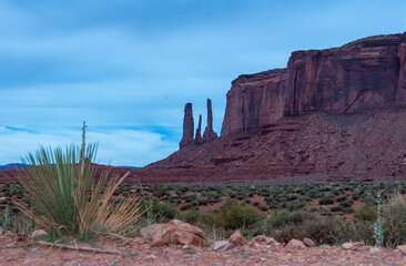 View of the Three Sisters red rocks In Monument Valley, Navajo Nation,  Arizona - Utah