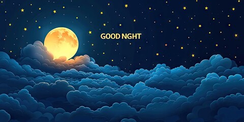 Good night sky with dark moon against moonlight background blue nature space illuminated by light from clouds and bright stars abstract design in astronomy black art of a cloudy landscape at midnight