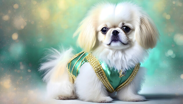 pekinese, chihuahua, close up, hund, cartoon, blau, kost&uuml;m, Jetset, bokeh, glow, blur, hintergrund, spa&szlig;, weiss, jung, s&uuml;&szlig;