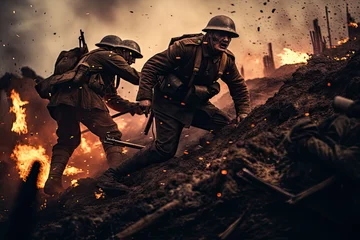 Fotobehang Soldiers fighting in the war © Alex_iArt