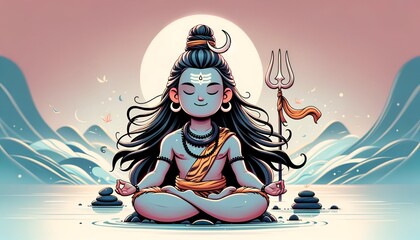 Lord shiva illustration in cartoon style.