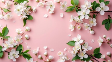 Fototapeta na wymiar Minimalistic Spring Flatlay Concept Background with Flowers AI Generated
