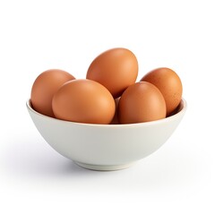 Brown eggs in a bowl isolated on white background