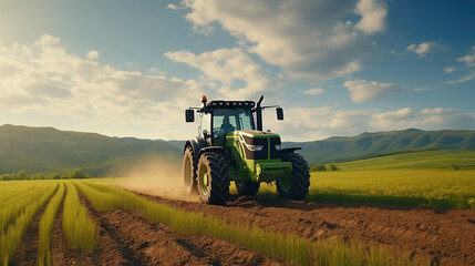 Tractor on field during agricultural harvest of grain with agricultural machinery, Farmer | Generative AI