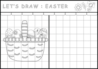 Easter printable worksheet coloring page in black and white outline illustration. Color and drawing book for children's skills