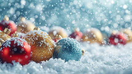 Naklejka na ściany i meble christmas balls on snow