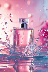Isolated elegant perfume product with water splashing