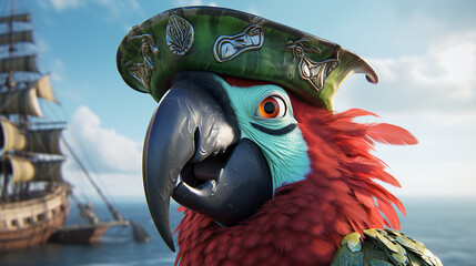 a bold parrot character. fearless pirate parrot.