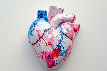 pop art style , anatomic  red heart on bright white  background, banner wallpaper valentine graphic  concept