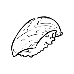 イカの寿司のの手描きモノクロイラスト