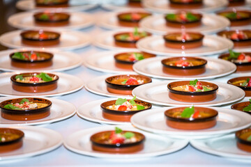 Rows of crème brulée on wedding reception
