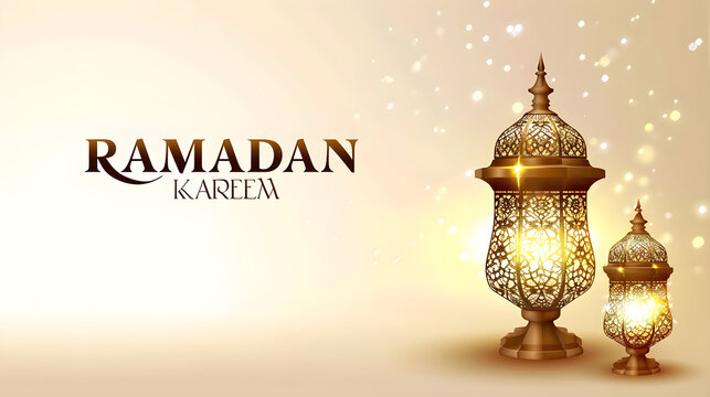 vector illustration, Decorative text "ramadan kareem" Islamic banner with mandala and crescent moon motifs