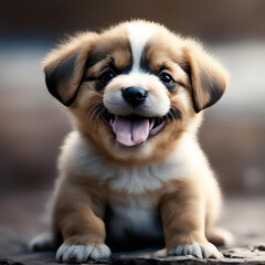 The little puppy smiles.