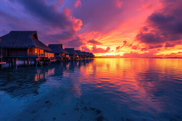 The serene allure of Bora Bora's lagoon during a mesmerizing sunset