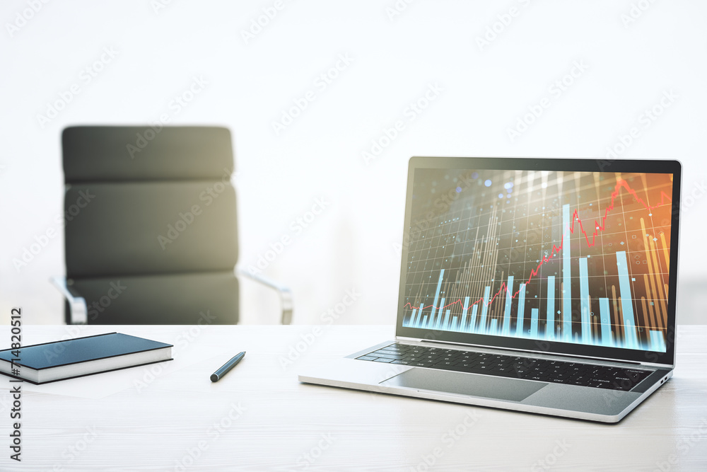 Aufkleber modern computer display with abstract financial graph, financial and trading concept. 3d rendering