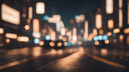 Nighttime city streets come alive with a vibrant blend of blurred lights, creating a dynamic urban scene filled with the energy of traffic, neon signs, and the festive glow of Christmas - obrazy, fototapety, plakaty