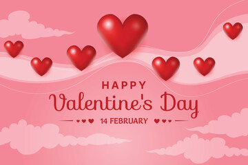 happy valentines day greeting with hearts in pink sky background vector