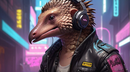 Pangolin Synthwave Serenity Down Under by Alex Petruk AI GENERATED - obrazy, fototapety, plakaty