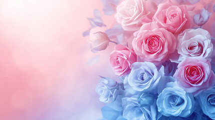 Rose Pink and Periwinkle banner background. Elegant floral background. 