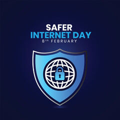 Safer Internet Day illustration banner. Cyber security concept vector template for banner, card, poster, International Internet Day. An internet world