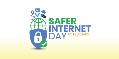 Safer Internet Day illustration banner. Cyber security concept vector template for banner, card, poster, International Internet Day. An internet world