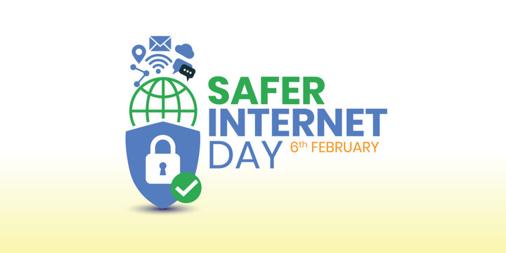 Safer Internet Day illustration banner. Cyber security concept vector template for banner, card, poster, International Internet Day. An internet world