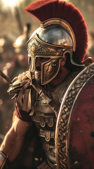 Roman centurion in battle. AI generated - obrazy, fototapety, plakaty