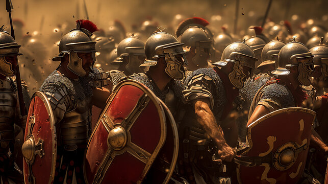 Roman centurion in battle. AI generated