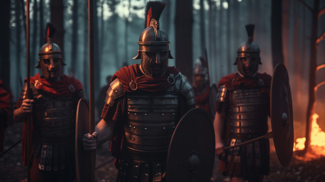 Roman centurion in battle. AI generated