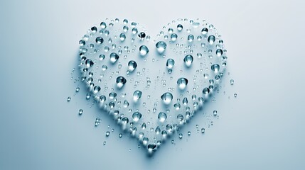 Transparent heart in raindrops on a light background.