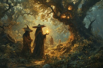 Mystical forest shamans, communing with nature spirits and harnessing their ancient magic - Generative AI