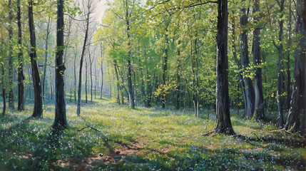 scenic green forest in spring