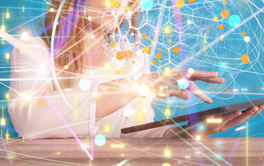 Global network. Blockchain. 3D illustration. Neural networks and artificial intelligence. Abstract