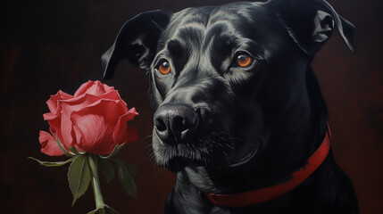 black labrador puppy with flower