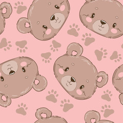 Hand Drawn Cute little Bear vector seamless pattern illustration design