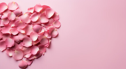 Heart shape made of pink petals,created with Generative AI tecnology.