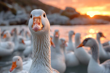 a geese farm in the south of France at outdoors 
 - obrazy, fototapety, plakaty